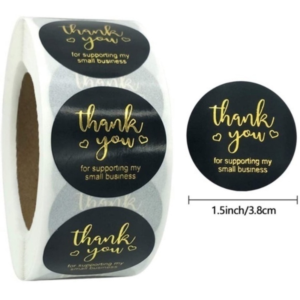 100- 1.5 inch Black and Gold Thank You Stickers​